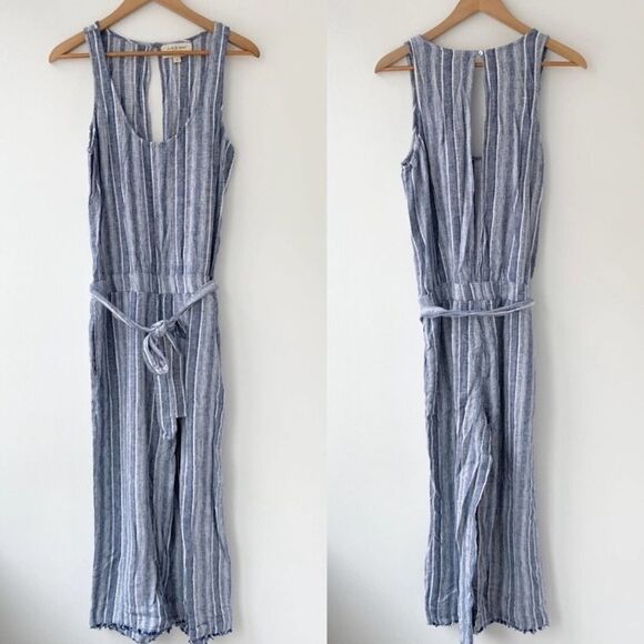 Cloth & Stone Blue Striped Linen Jumpsuit S - Picture 1 of 7